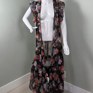Betsey Johnson Floral Sheer Kimono - Black and Pink